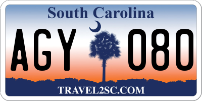 SC license plate AGY080