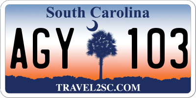 SC license plate AGY103