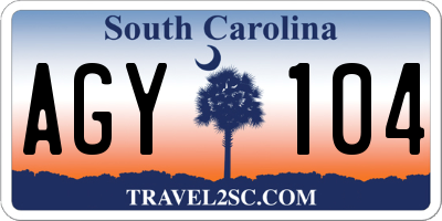 SC license plate AGY104