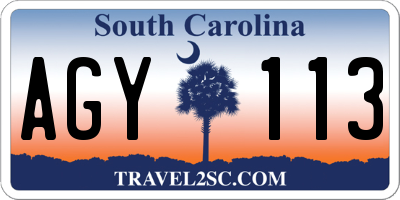 SC license plate AGY113