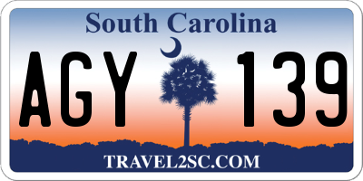 SC license plate AGY139