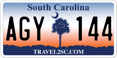 SC license plate AGY144