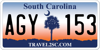 SC license plate AGY153