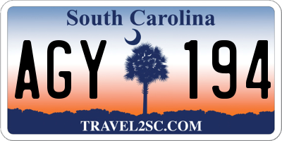 SC license plate AGY194