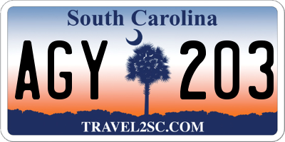 SC license plate AGY203