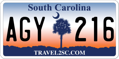 SC license plate AGY216