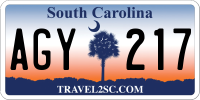 SC license plate AGY217