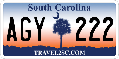 SC license plate AGY222