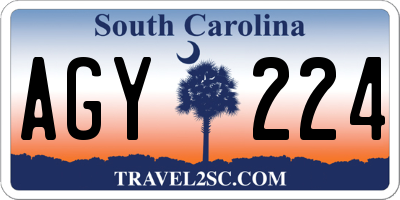 SC license plate AGY224