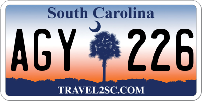 SC license plate AGY226