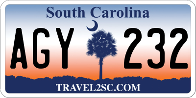 SC license plate AGY232