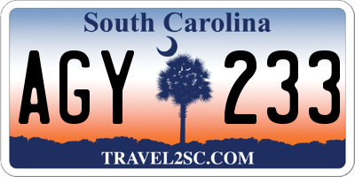 SC license plate AGY233