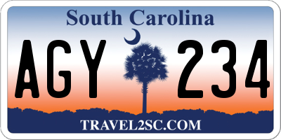SC license plate AGY234