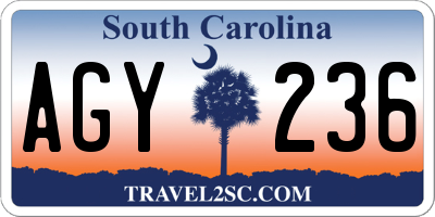 SC license plate AGY236