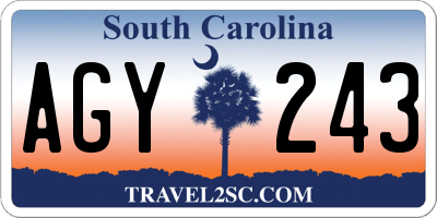 SC license plate AGY243