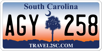 SC license plate AGY258
