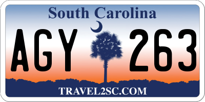 SC license plate AGY263