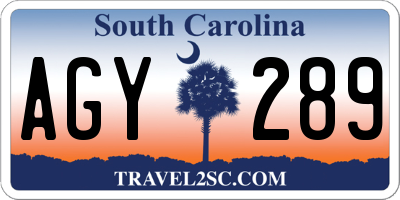SC license plate AGY289