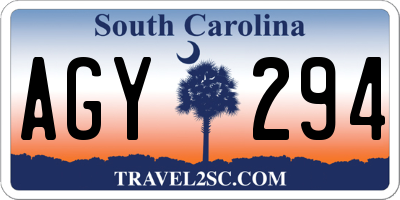 SC license plate AGY294
