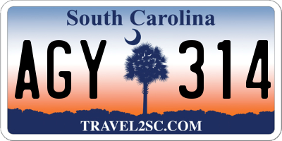 SC license plate AGY314