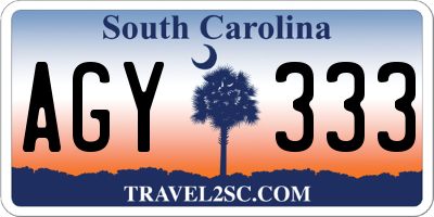 SC license plate AGY333