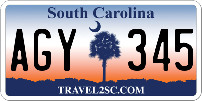 SC license plate AGY345