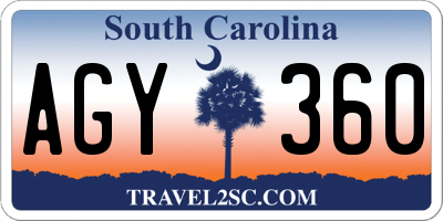 SC license plate AGY360