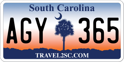 SC license plate AGY365