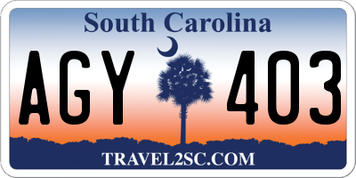 SC license plate AGY403