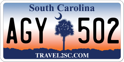 SC license plate AGY502