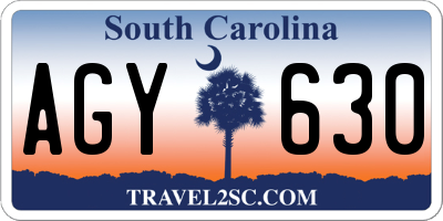SC license plate AGY630