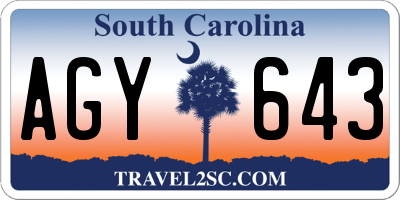 SC license plate AGY643