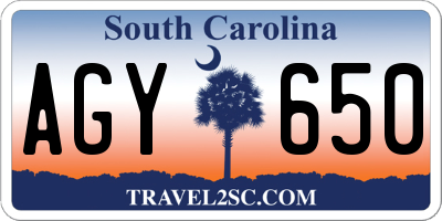 SC license plate AGY650