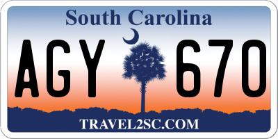 SC license plate AGY670