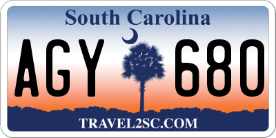 SC license plate AGY680