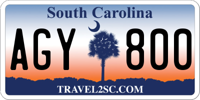 SC license plate AGY800