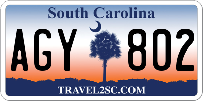 SC license plate AGY802