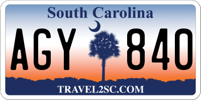 SC license plate AGY840