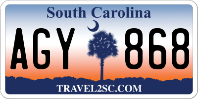 SC license plate AGY868