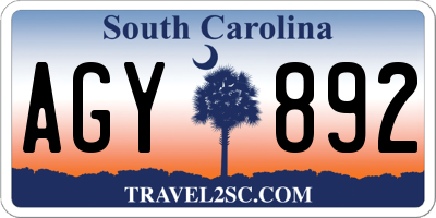 SC license plate AGY892