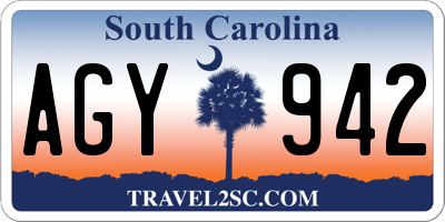SC license plate AGY942