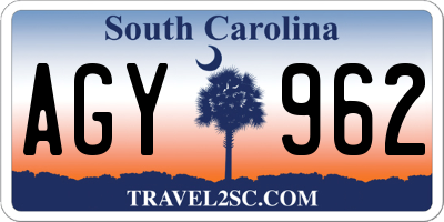 SC license plate AGY962
