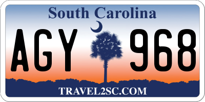SC license plate AGY968