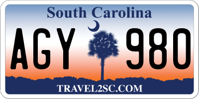 SC license plate AGY980