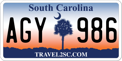 SC license plate AGY986