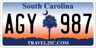 SC license plate AGY987