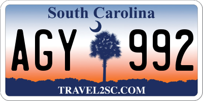 SC license plate AGY992