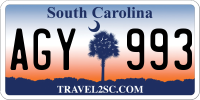 SC license plate AGY993