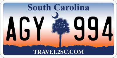 SC license plate AGY994