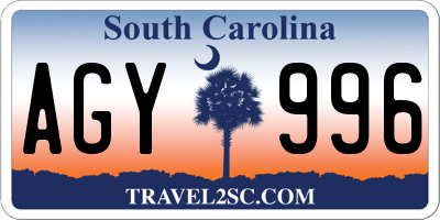 SC license plate AGY996